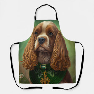 Cocker Spaniel Hund im St. Patrick's Day Kleid Schürze