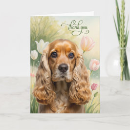 Cocker Spaniel Hund im Tulipengarten Dankeskarte