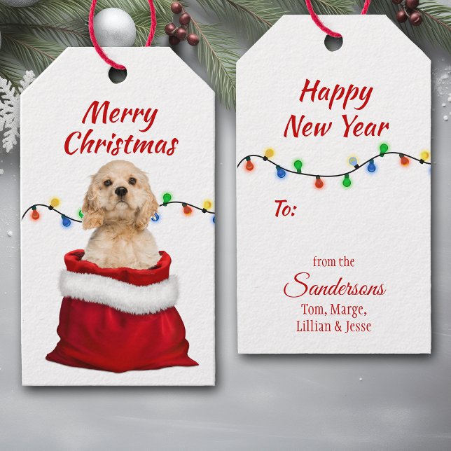Cocker Spaniel Hund in Santa Bag Geschenkanhänger (Von Creator hochgeladen)