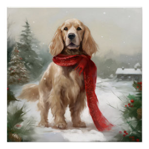 Cocker Spaniel Hund in Schneehocht Poster