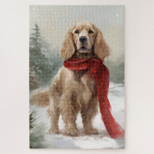 Cocker Spaniel Hund in Schneehocht Puzzle