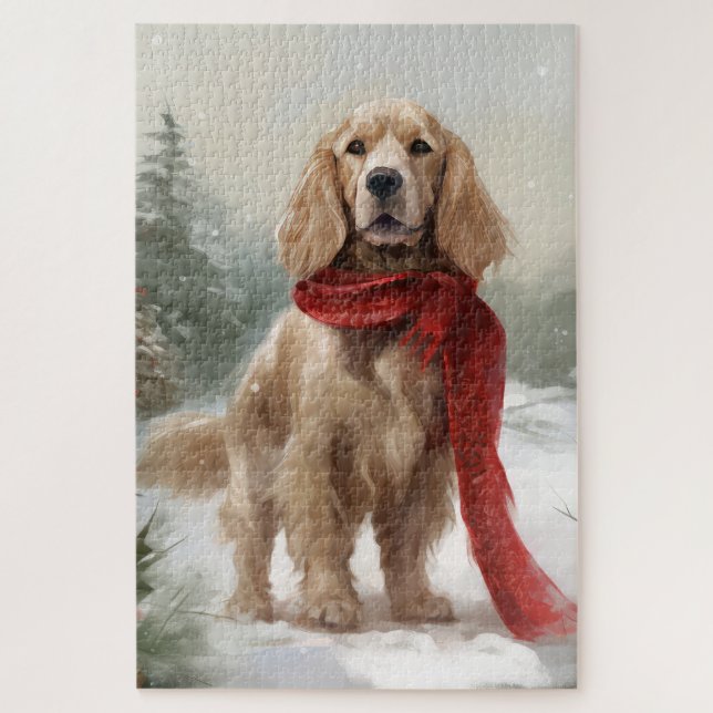 Cocker Spaniel Hund in Schneehocht Puzzle (Vertikal)