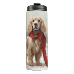 Cocker Spaniel Hund in Schneehocht Thermosbecher