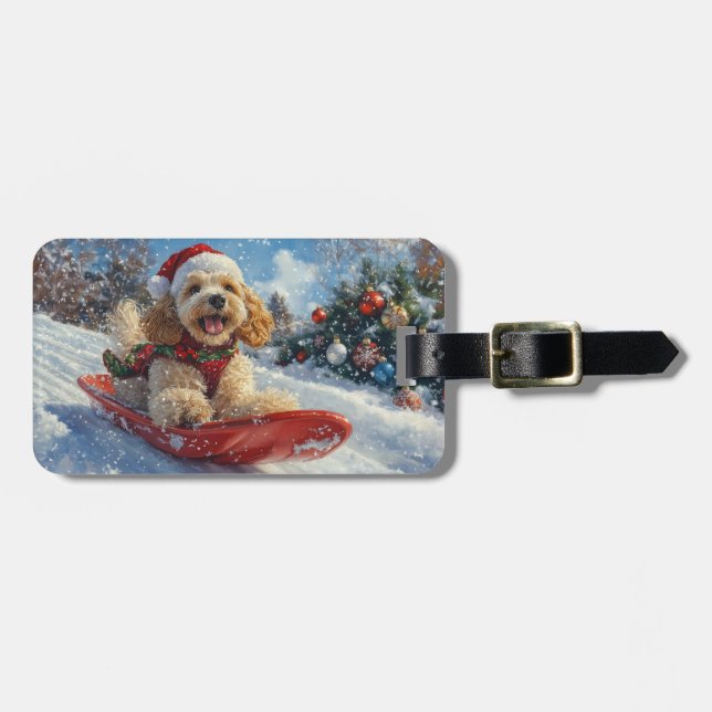 Cocker Spaniel Hund in Sledge Lass es Schnee Weihn Gepäckanhänger (Vorderseite horizontal)
