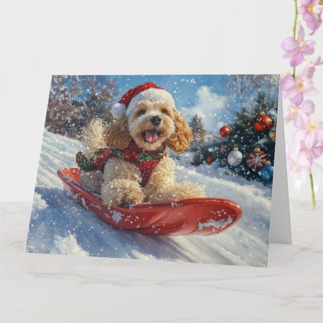 Cocker Spaniel Hund in Sledge Lass es Schnee Weihn Karte (Orchidee)