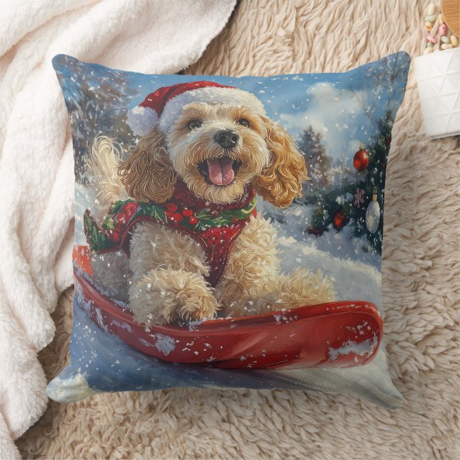 Cocker Spaniel Hund in Sledge Lass es Schnee Weihn Kissen (Decke)