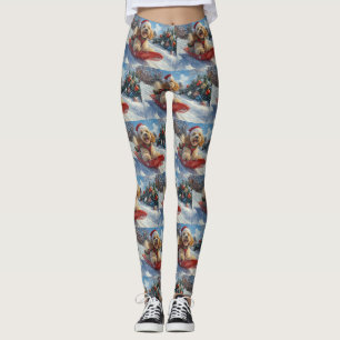 Cocker Spaniel Hund in Sledge Lass es Schnee Weihn Leggings