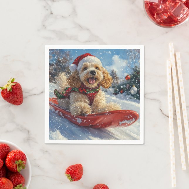 Cocker Spaniel Hund in Sledge Lass es Schnee Weihn Serviette (Beispiel)