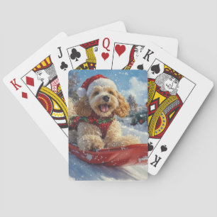 Cocker Spaniel Hund in Sledge Lass es Schnee Weihn Spielkarten