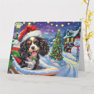 Cocker Spaniel Hund in Sleigh Snow Weihnachten Karte