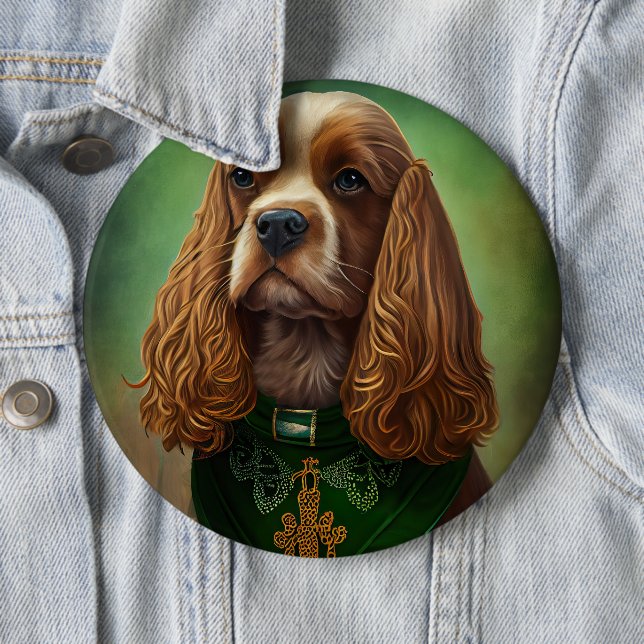 Cocker Spaniel Hund in St. Patrick's Day Dress Button (Beispiel)