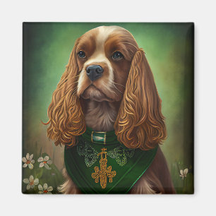Cocker Spaniel Hund in St. Patrick's Day Dress Magnet