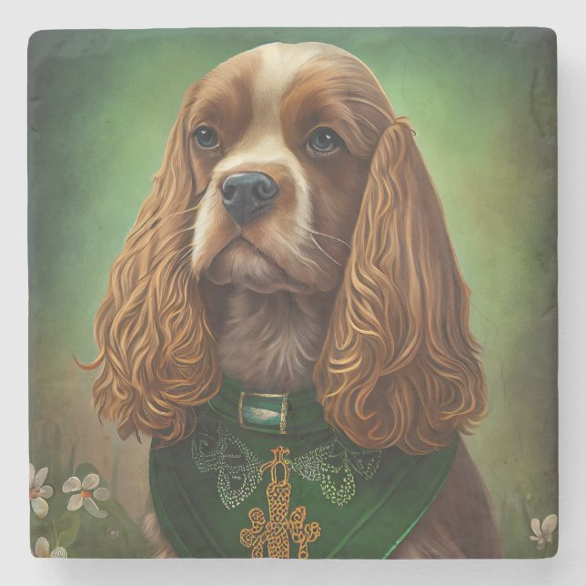 Cocker Spaniel Hund in St. Patrick's Day Dress Steinuntersetzer (Vorderseite)