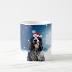 Cocker Spaniel Hund mit Weihnachts-Weihnachtsmannm Tasse