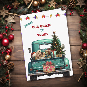 Cocker Spaniel Hund Retro Farm Truck Weihnachtskar Feiertagskarte