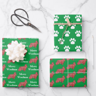 Cocker Spaniel Hund Silhouette Green Merry Woofmas Geschenkpapier Set