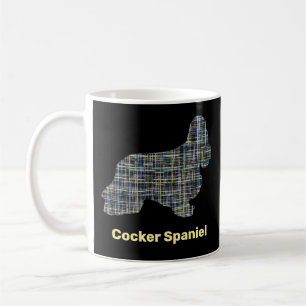 Cocker Spaniel Hund Silhouette Y&B Grid Lines Kaffeetasse