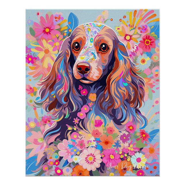 Cocker Spaniel Hund und Blume 002 - Schneider Juwe Poster (Vorderseite)