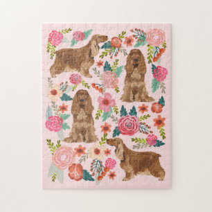 Cocker Spaniel Hund Vintage Blumen rosa Puzzle
