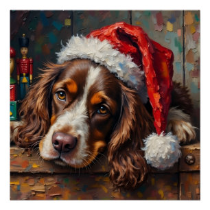 Cocker Spaniel Hund Vintage Weihnachts-Spielzeugki Poster