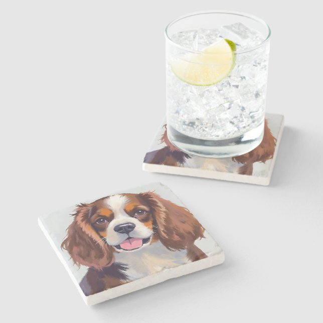 Cocker Spaniel | Hund Wasserfarbe Haustiermalerei Steinuntersetzer (Seitenansicht)