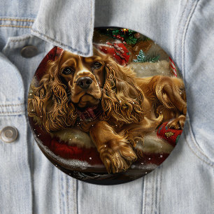 Cocker Spaniel Hund Weihnachtsfestlich Button