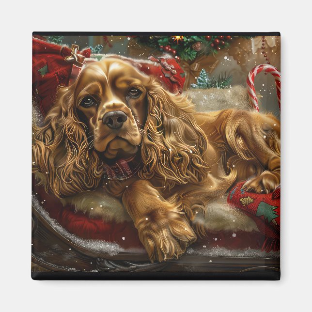 Cocker Spaniel Hund Weihnachtsfestlich Magnet (Vorne)