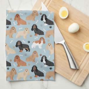 Cocker Spaniel Hunde Knochen und Paws Blue Geschirrtuch