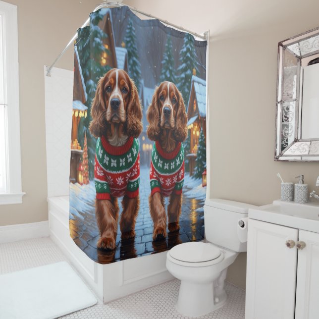 Cocker Spaniel Hunde Weihnachten Schnee Feiertag Duschvorhang (Beispiel)