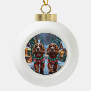 Cocker Spaniel Hunde Weihnachten Schnee Urlaub Keramik Kugel-Ornament