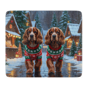 Cocker Spaniel Hunde Weihnachten Schnee Urlaub Schneidebrett