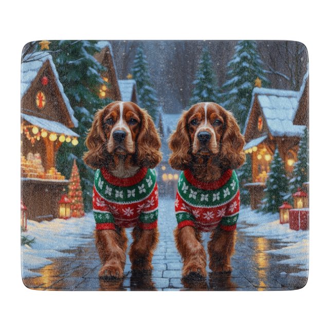 Cocker Spaniel Hunde Weihnachten Schnee Urlaub Schneidebrett (Vorderseite)