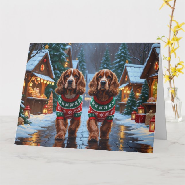Cocker Spaniel Hunde Weihnachtsschneeferien Karte (Gelbe Blume)