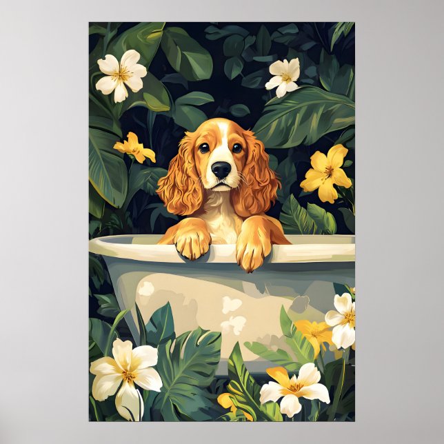 Cocker Spaniel im Badewannen-Poster, Lustiger Hund Poster (Vorne)