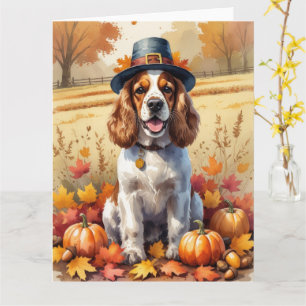 Cocker Spaniel im Herbstlaub Thanksgiving Kunst Karte