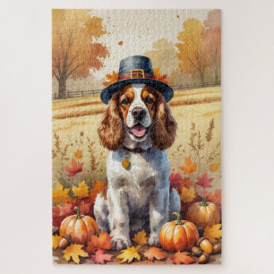 Cocker Spaniel im Herbstlaub Thanksgiving Kunst Puzzle