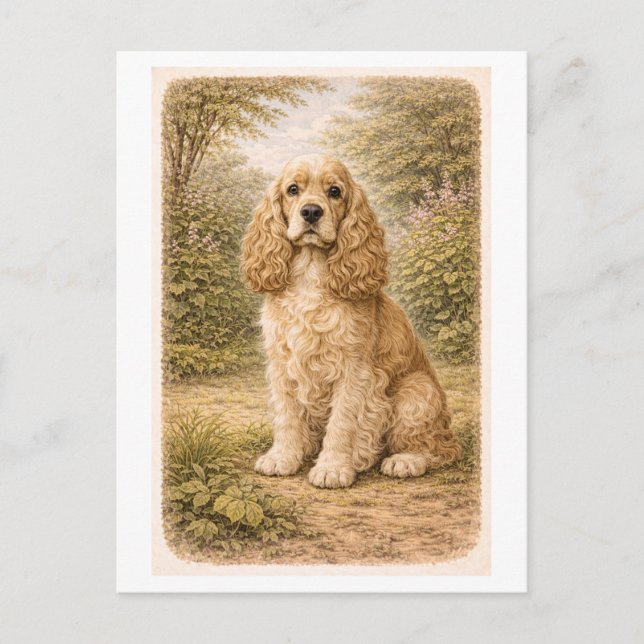 Cocker Spaniel im Vintage-Stil Postkarte (Vorderseite)