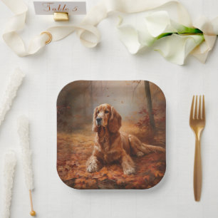 Cocker Spaniel in Herbstleaves Inspiriere Fall Pappteller