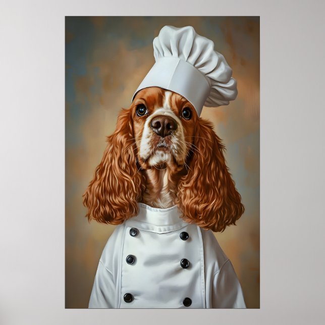 Cocker Spaniel in Kochmütze Poster, Haustier Poste Poster (Vorne)