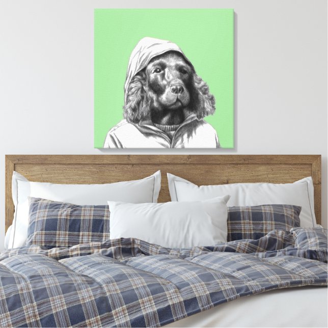 Cocker Spaniel in Rain Coat (Moegi) Leinwanddruck (Insitu (Schlafzimmer))