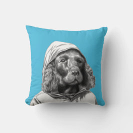 Cocker Spaniel in Rain Coat (Old School Blue) Kissen