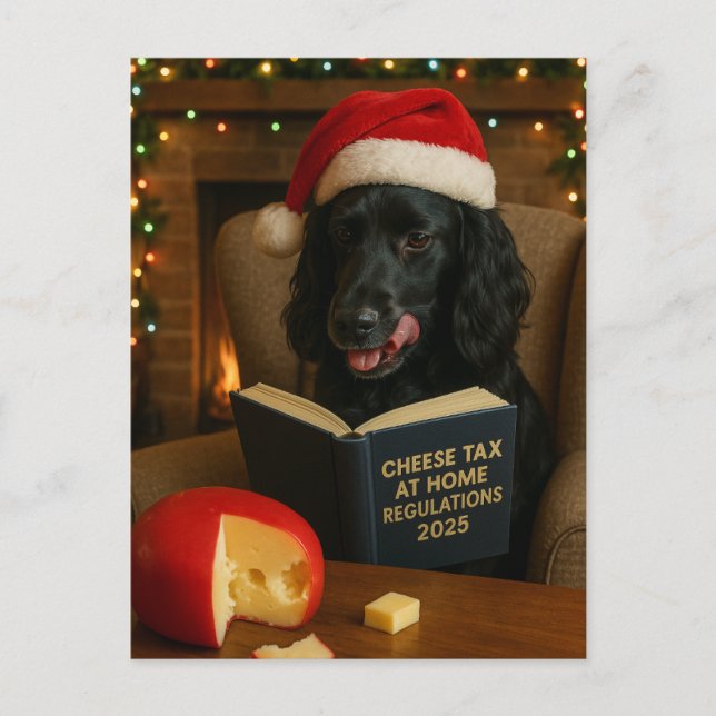 Cocker Spaniel 'Käse-Steuer' Weihnachtskarte Postkarte (Vorderseite)