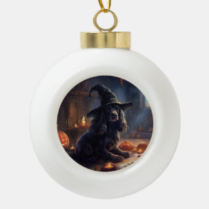 Cocker Spaniel Kürbisse Halloween Gruselig Keramik Kugel-Ornament