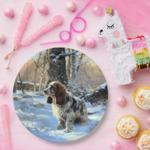 Cocker Spaniel Lass es schneien Weihnachten Pappteller