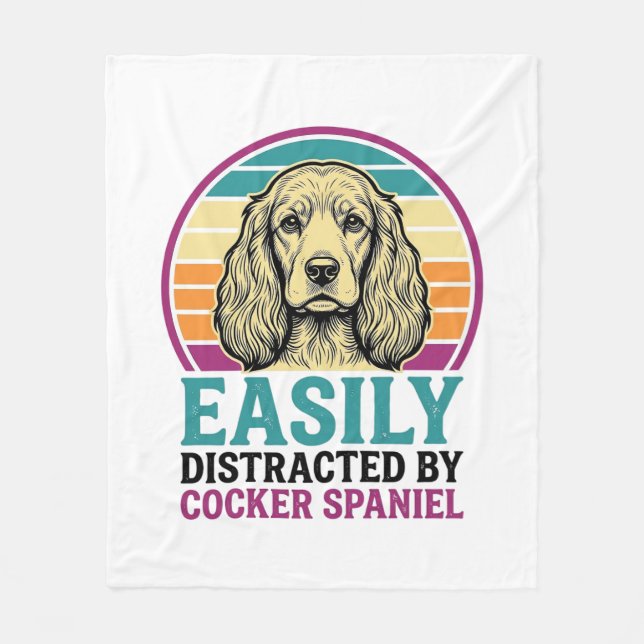 Cocker Spaniel leicht ablenkbar Vintage Hundeshirt Fleecedecke (Vorderseite)