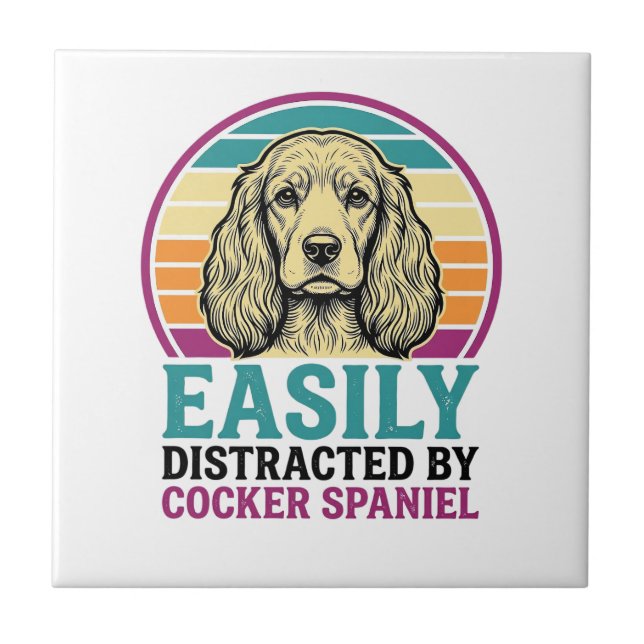 Cocker Spaniel Leicht Ablenkbar Vintage Hundeshirt Fliese (Vorderseite)