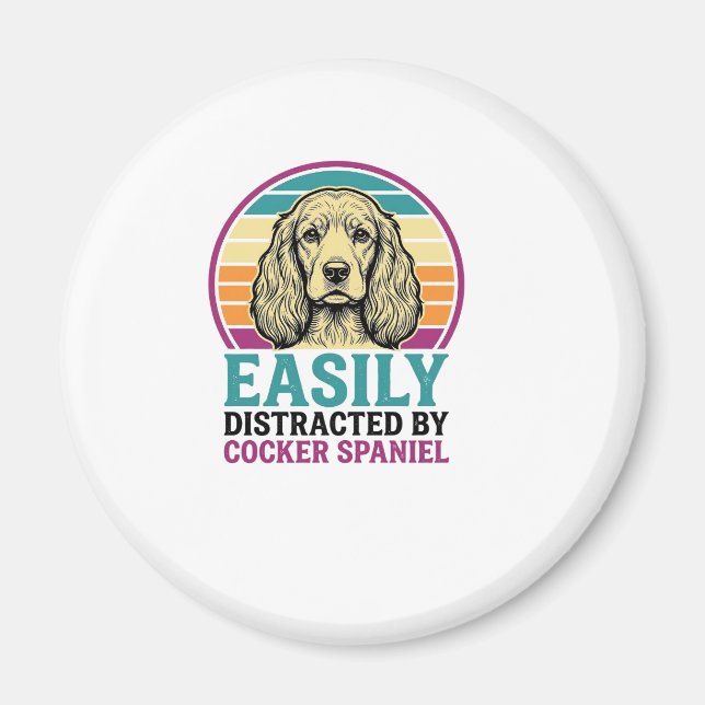 Cocker Spaniel Leicht Ablenkbar Vintage Hundeshirt Magnet (Vorne)