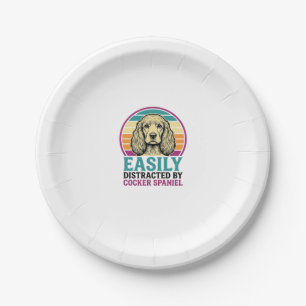 Cocker Spaniel Leicht Ablenkbar Vintage Hundeshirt Pappteller