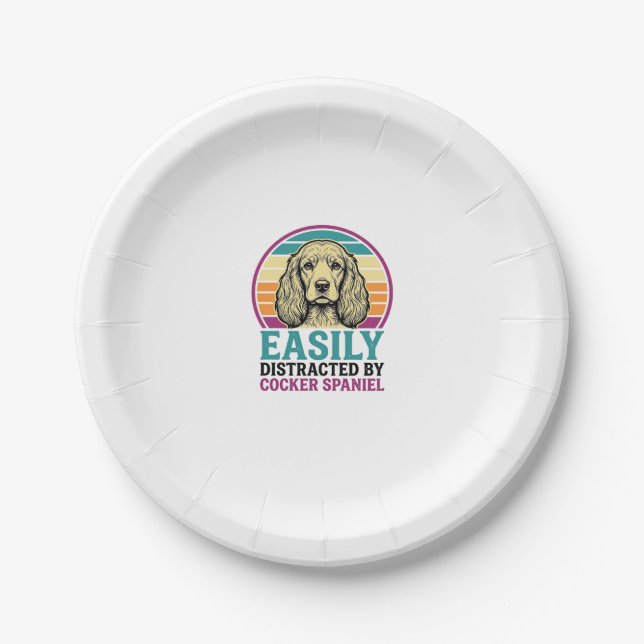 Cocker Spaniel Leicht Ablenkbar Vintage Hundeshirt Pappteller (Vorderseite)