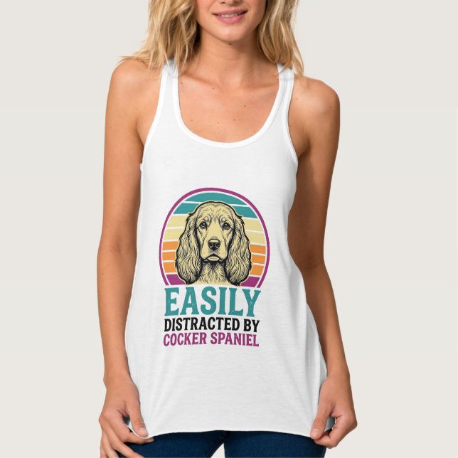 Cocker Spaniel Leicht Ablenkbar Vintage Hundeshirt Tank Top (Vorderseite)